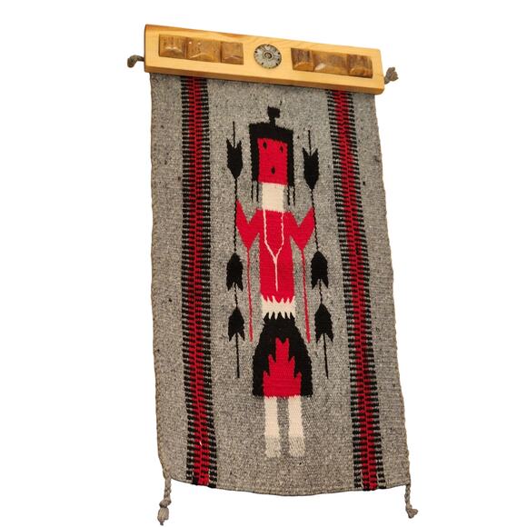 Native American Southwest Style Yei Wool Rug Handwoven Wall Hang Textile 31x15 - Picture 9 of 16
